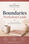 Book cover for 'Boundaries Workshop Guide' by HNC / Her Next Chapter, protect your wellbeing and self worth