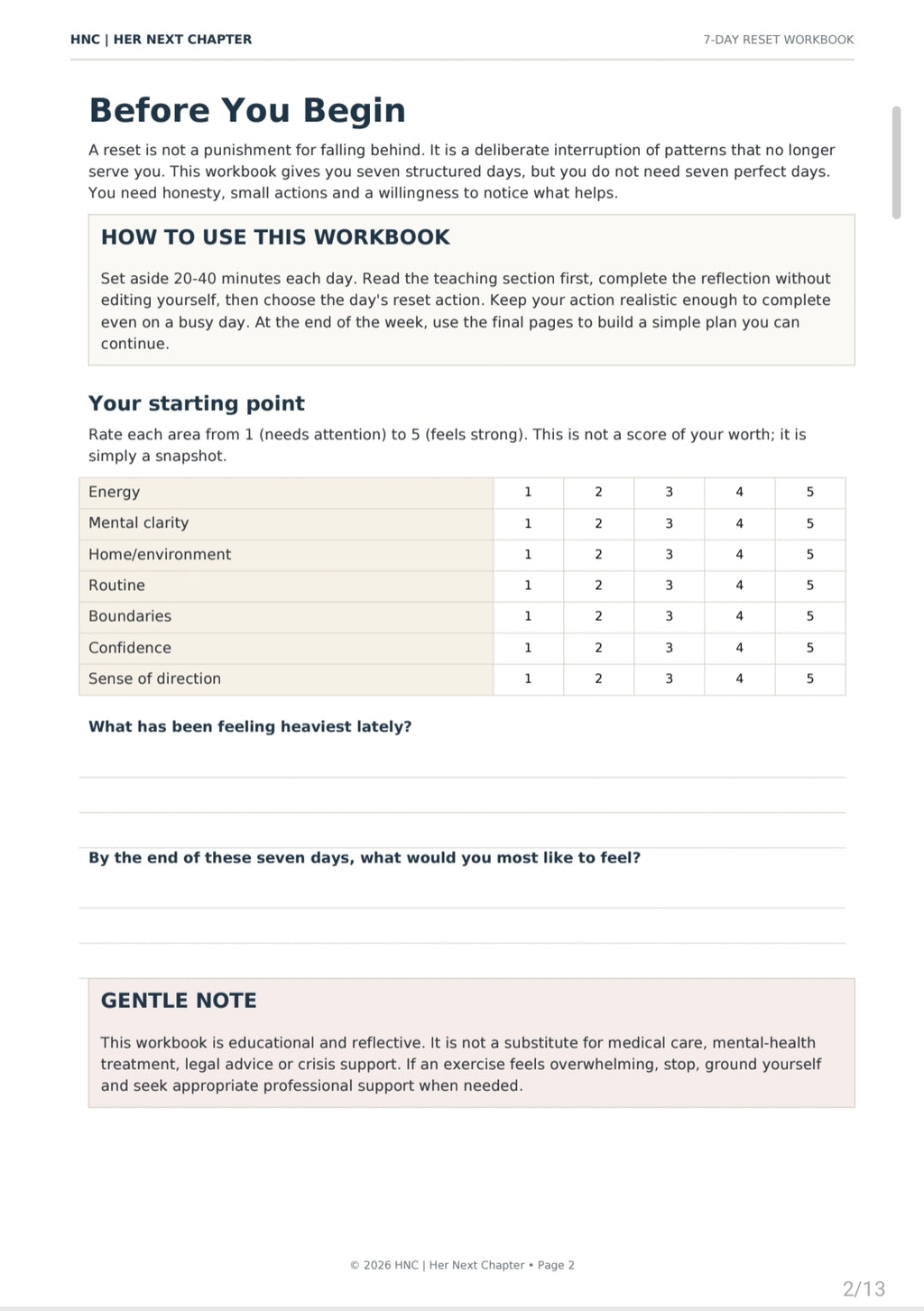 FREE 7-Day Reset Workbook