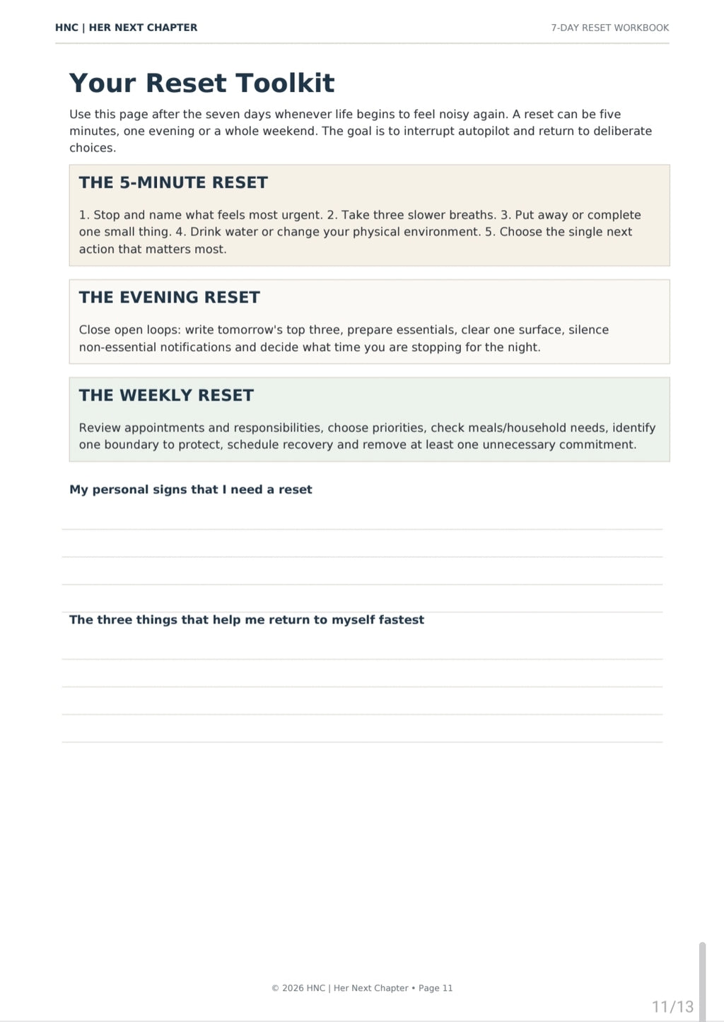 FREE 7-Day Reset Workbook
